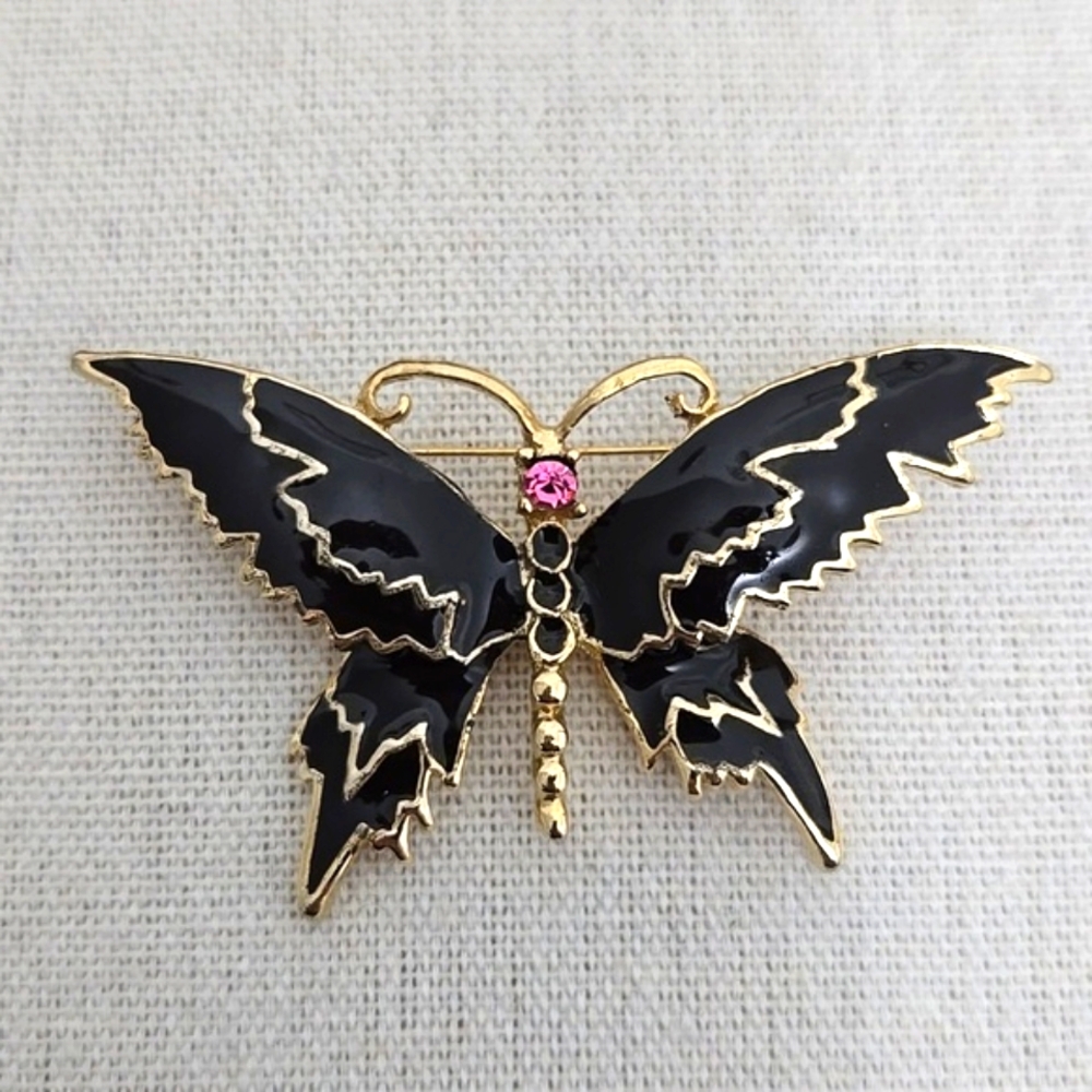 Black Enamel Butterfly Brooch